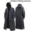 Fashion black adult windbreaker style waterproof long raincoat women's men's hooded outdoor motorcycle, bicycle, hiking, fishing