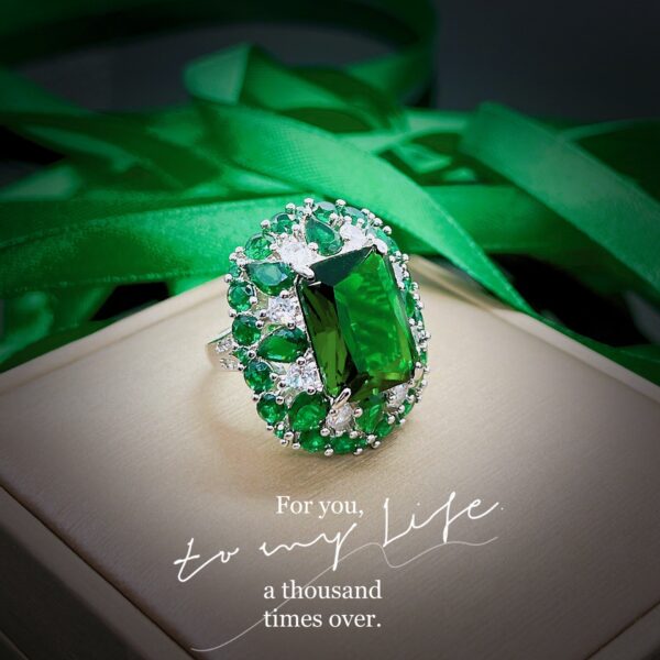 100% 18 K White Rings for Women Created Natural Emerald Gemstone Diamond Wedding Engagement Ring Fine Jewelry Gold