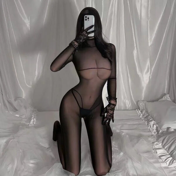 64ceb0de6319a8aa Plus Size Lace Crotchless Halter Bodysuit See Through Lingerie for Women BDSM Body Stocking Lingerie Halloween Erotic Costumes