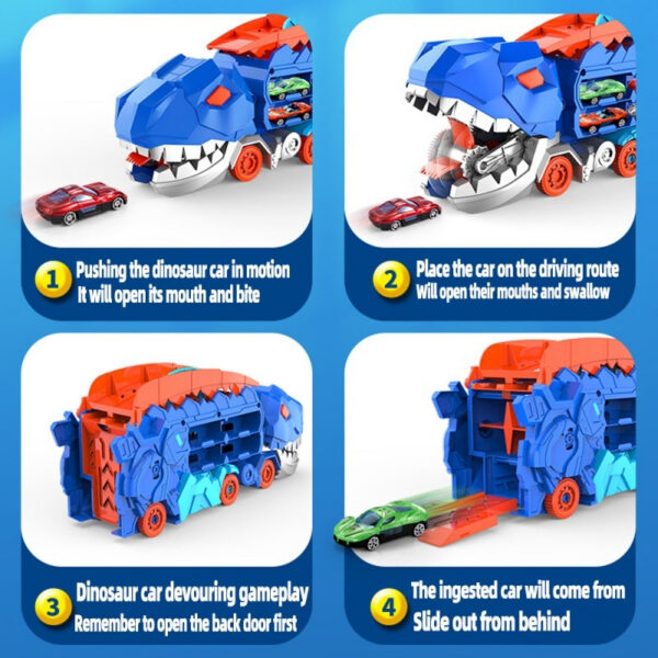 New product folding dinosaur Transporter Car Toys compeve game roll to eat & store die-cast cars（Come with2 Metal Cars）
