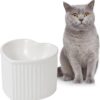 64f4a3227f4e7608 Cat Food Water Bowl Set - Raised Ceramic Cat Feeding Bowls with Non Slip Mat - Elevated Cat Dish Anti Vomiting - Whisker Friendly Wide Cat Bowl - Microwave and Dishwasher Safe - White & Pink (2pcs)