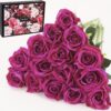 15Pcs Artificial Roses Velet Real Touch Single Stem Fake Roses Silk Realistic Bouquet Flowers Arrangements Home Office Garden Grave Party Wedding Decoration(Light Pink-15p, Blossom Roses)