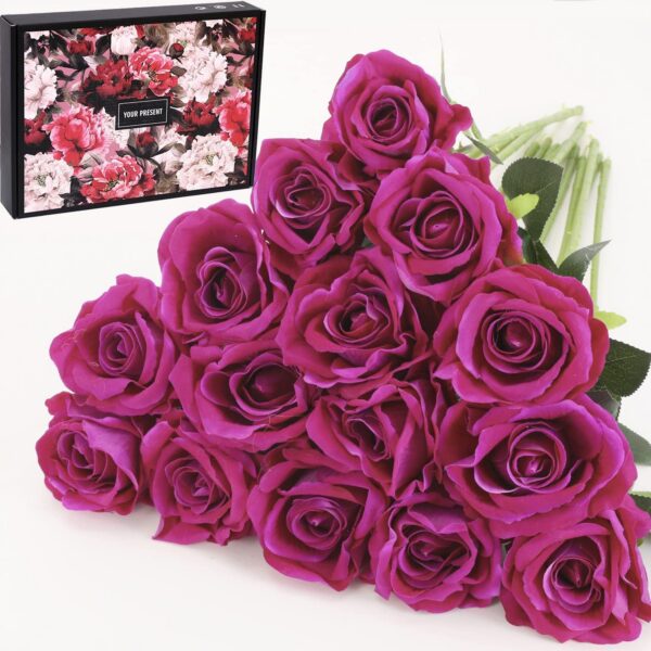 15Pcs Artificial Roses Velet Real Touch Single Stem Fake Roses Silk Realistic Bouquet Flowers Arrangements Home Office Garden Grave Party Wedding Decoration(Light Pink-15p, Blossom Roses)