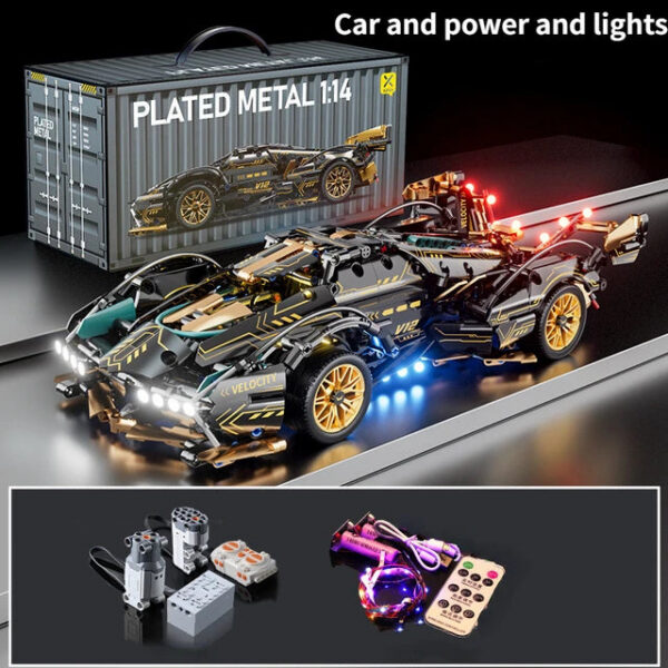 Black V12 RC Tech Racer 1:14DIY Roadster building block assembly Block car toy birthday gift