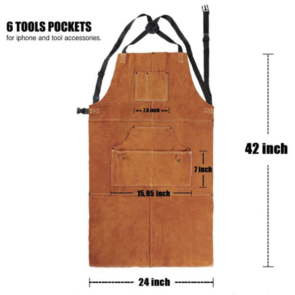 Synthetic Leather Welding Heat Flame-Resistant Heavy Duty Work Forge Apron With 6 Pockets 42Inch Large
