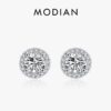 Modian Real 925 Sterling Silver Luxury Simple Cubic Zirconia Stud Earrings for Women Round CZ Wedding Statement Jewelry Gifts