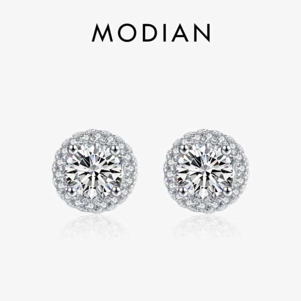 Modian Real 925 Sterling Silver Luxury Simple Cubic Zirconia Stud Earrings for Women Round CZ Wedding Statement Jewelry Gifts