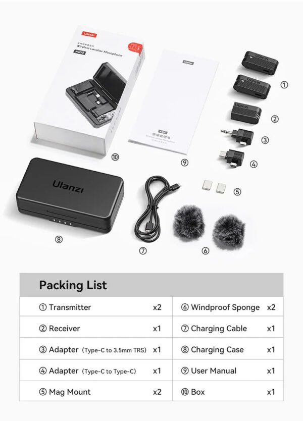 6535009115d085d5 Ulanzi A100 Wireless Lavalier Microphone Professional 20M Audio Video Voice Recording Mic for iPhone 16 15 Android Phone Camera