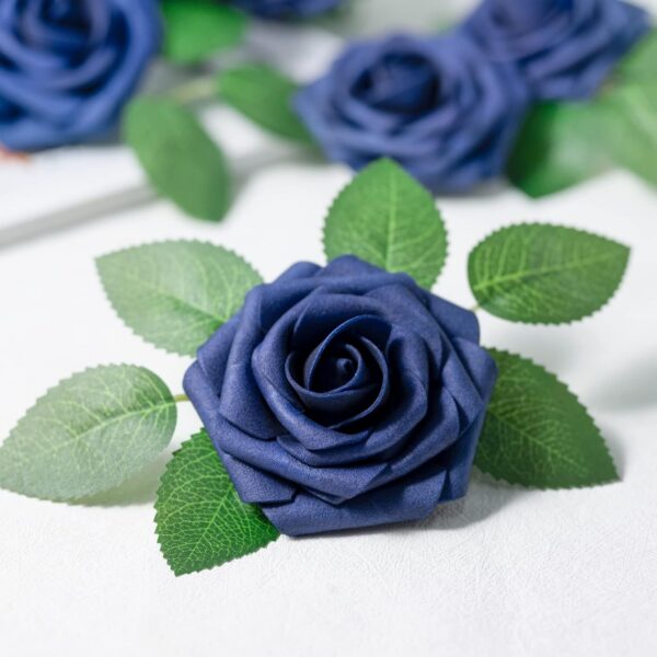 Mocoosy 50Pcs Roses Artificial Flowers, Navy Blue Fake Roses for Decorations, Real Touch Foam Rose with Stems Bulk for DIY Wedding Bouquets Centerpieces Arrangements Valentine's Day Party Home Decor