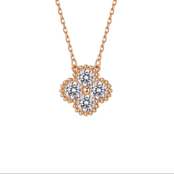1.2ct Moissanite Clover Women Rose Gold Plated Iced Mosan Diamond Pendant Necklace Sterling Sier Pass Tester Gift