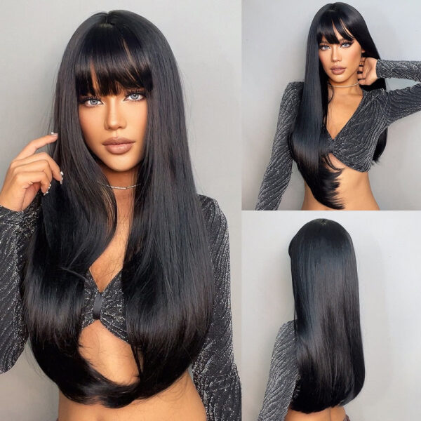 656d1ee3cb158321 Light Wine Red Synthetic Wigs With Bangs for Women Long Straight Hair Wig Natural Cosplay Party Heat Resistant