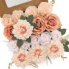 6575c02ec3ffa9bd Floweroyal Artificial Flowers Combo Dusty Blue Flowers Mix Silk Flowers Dahlia Roses with Stems for DIY Wedding Bridal Bouquets, Baby Shower, Floral Arrangement, Table Centerpieces, Home Decorations.