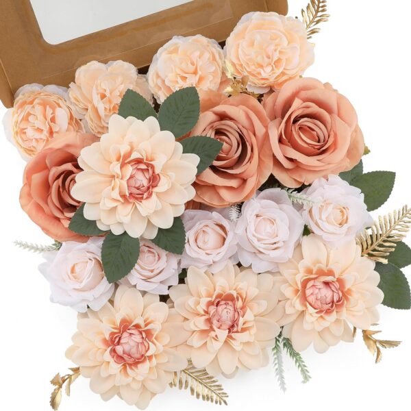 6575c02ec3ffa9bd Floweroyal Artificial Flowers Combo Dusty Blue Flowers Mix Silk Flowers Dahlia Roses with Stems for DIY Wedding Bridal Bouquets, Baby Shower, Floral Arrangement, Table Centerpieces, Home Decorations.