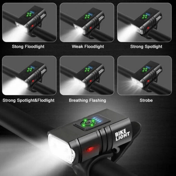 BK02 Bike Light USB Rechargeable T6 LED Lights 6 Modes MTB Flashlight Headlight for Cycling Bicycle Front Lamp