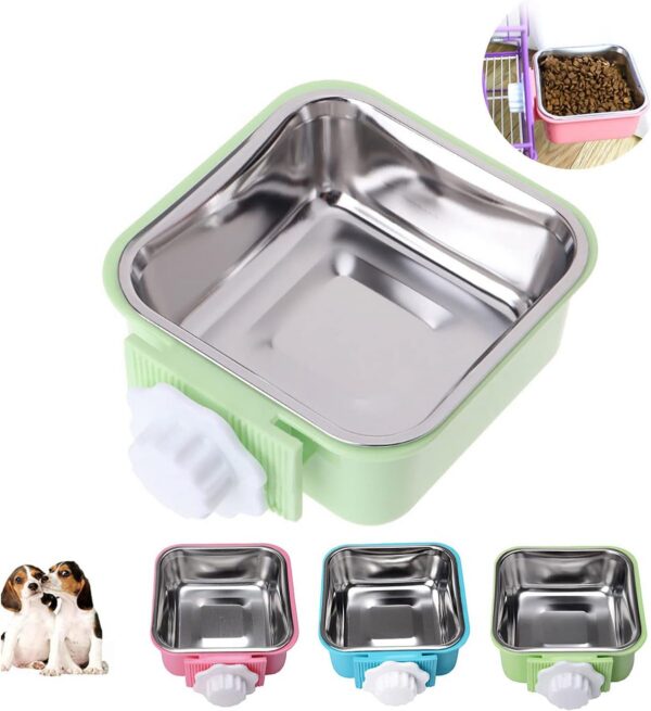 65a9603016cdc267 Crate Dog Cat Bowls, Removable Stainless Steel Hanging Pet Cage Bowls for Kennel, Water Food Feeder Bowls Cage Coop Cup for Cats, Dogs, Rabbits and Small Animals (Small, Pink)