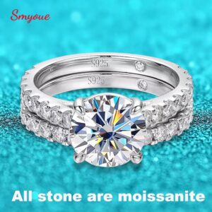 Smyoue Plated 0.6-4.2CT All Moissanite Rings for Women Sparkly Wedding Diamond Band Sterling Sier Jewelry GRA