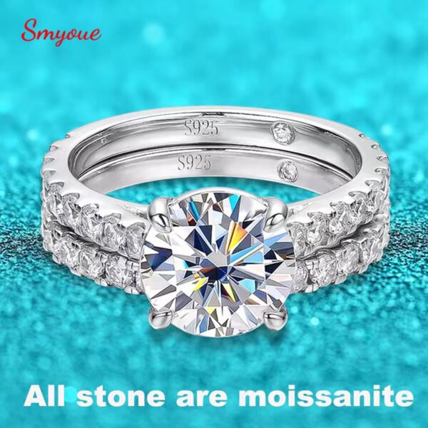 Smyoue Plated 0.6-4.2CT All Moissanite Rings for Women Sparkly Wedding Diamond Band Sterling Sier Jewelry GRA