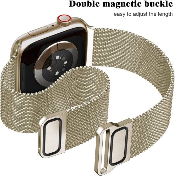 Geoumy Metal Magnetic Bands Compatible for Apple Watch Band 41mm with Case, Stainless Steel Milanese Mesh Loop Replacement Strap Compatible with iWatch Series 8/7/6/5/4/3/2/1 SE Women Men,Brown Gold