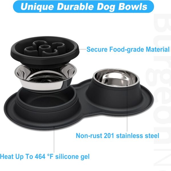 65bb8d971b687e65 BurgeonNest Dog Bowl Slow Feeder,4 in 1 Dog Food and Water Bowl with Stand Slow Down Eating Dog Puzzle Bowl Set with Non-Skid Silicone Mat for Small Medium Dogs