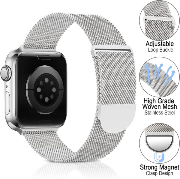 Sunnywoo Metal Stainless Steel Band Compatible with Apple Watch Bands 40mm 38mm 41mm 42mm 44mm 45mm 49mm,Silver Loop Adjustable Magnetic Strap for iWatch Series Ultra 8 7 6 5 4 3 2 1 SE for Women Men
