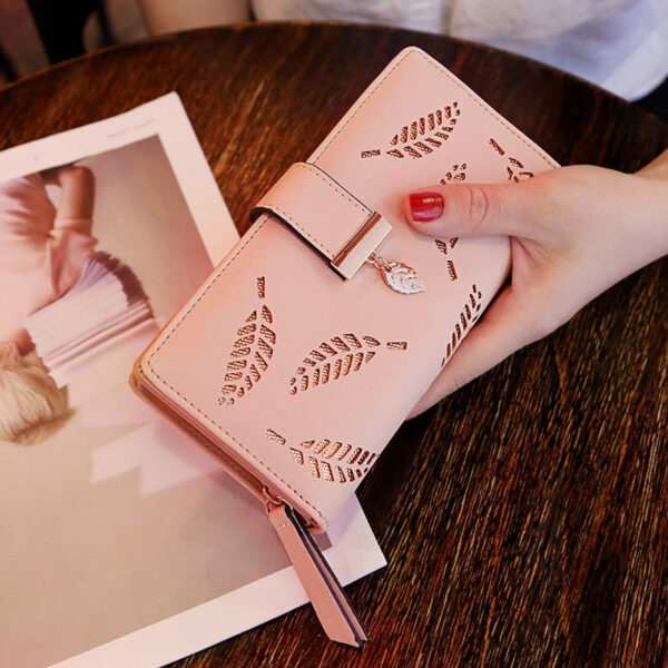 Fashion PU Leather Long Wallet Gold Hollow Leaves Pouch Handbag For Women Coin Purse Card Holders Clutch