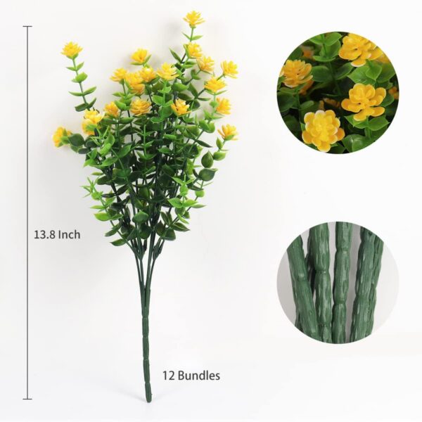 65e5e02c7a084f59 RECUTMS 12 Bundles Outdoor Artificial Flowers UV Resistant Fake Boxwood Plants, Faux Greenery for Indoor Outside Hanging Plants Garden Porch Window Box Home Wedding Farmhouse Décor(Yellow)