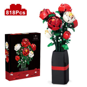 661dd341724c29b0 Creative Red Rose Vase Plants Model Building Blocks Moc Romantic Classic Flowers Bouquet Potted Bricks Toys Valentine's Day Gift