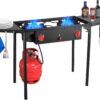 6667a9205c857f7f 2 Burner Gamping Stove with Windpanel& Side Shelves, Bag, Auto Ignition Button,Regulator,150,000 BTU Camping Stove Propane Burner for Outdoor BBQ&Backyard Cooking Camping Home