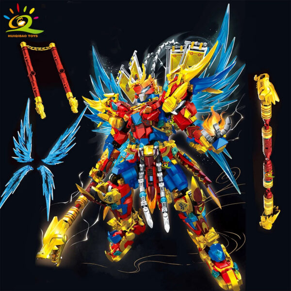 66770ddf47b993ff HUIQIBAO SunWuKong Warrior Mech Robot Building Blocks MOC Chinoiserie Action Figure Brick Children City Construction Display Toy
