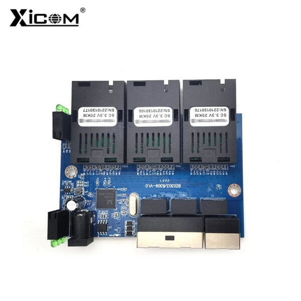 6697f0b93b621acb placa metro switch Ethernet fibra 100M PCBA Board Optic Media Converter 20km 3 Fiber 3 RJ45 Support RPOE Simplex SC Fiber Switch