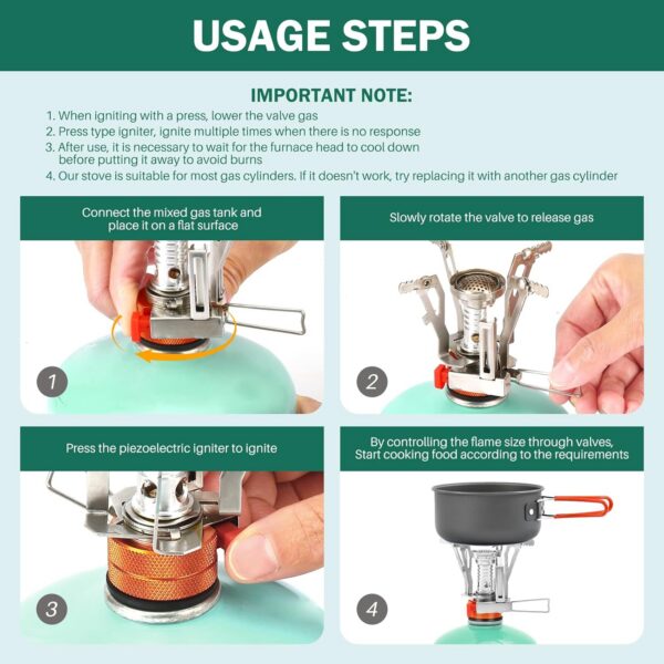 Portable Camping Stove Backpacking Stove, Lightweight Mini Gas Stove for Hiking, Travel, Adventures, and Emergencies, Portable Camp Stove with Piezo Ignition and 3000 Watts of Power