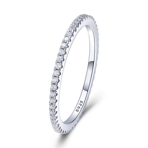 BAMOER Sterling Sier CZ Simulated Diamond Stackable Ring Platinum Plated Eternity Bands for Women
