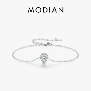 66af7cf823a62de4 MODIAN 925 Sterling Silver Water Drop Clear CZ Bracelet Pear Cut Link Chain Platinum Plated Bracelet For Women Wedding Jewelry