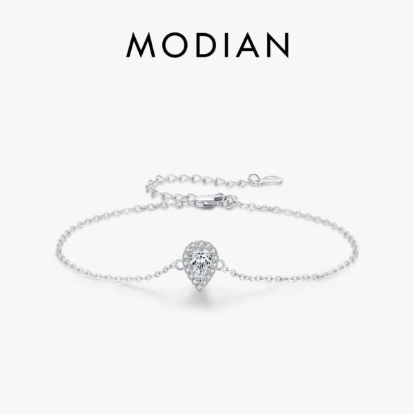 66af7cf823a62de4 MODIAN 925 Sterling Silver Water Drop Clear CZ Bracelet Pear Cut Link Chain Platinum Plated Bracelet For Women Wedding Jewelry