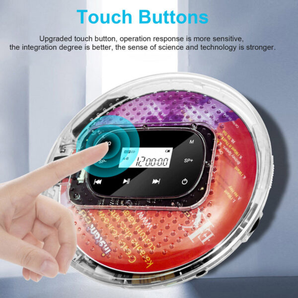 YR-90 Portable with 3.5mm Wired Headphones Small Music Player Support TF Card Digital Display Touch Button CD Walkman