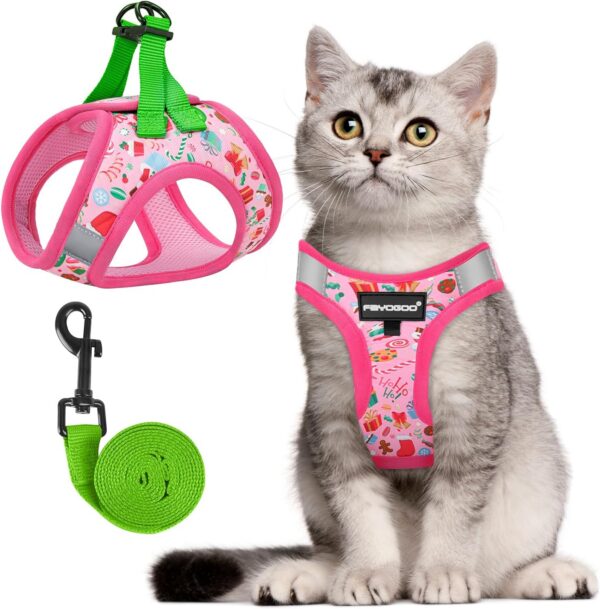 66ce56c654d05a17 Cat Harness and Leash Set for Walking Escape Proof, Kitten Adjustable Small Large Lightweight Soft Vest Harness and Leash(Medium, Green)