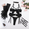 66d65c718a7a9b00 Sexy Black Open Breast Satin Bowknot Strappy Lingerie 6pcs Sets Open Bra And Back Open Panty Underwear Set Fancy Erotic Suit New