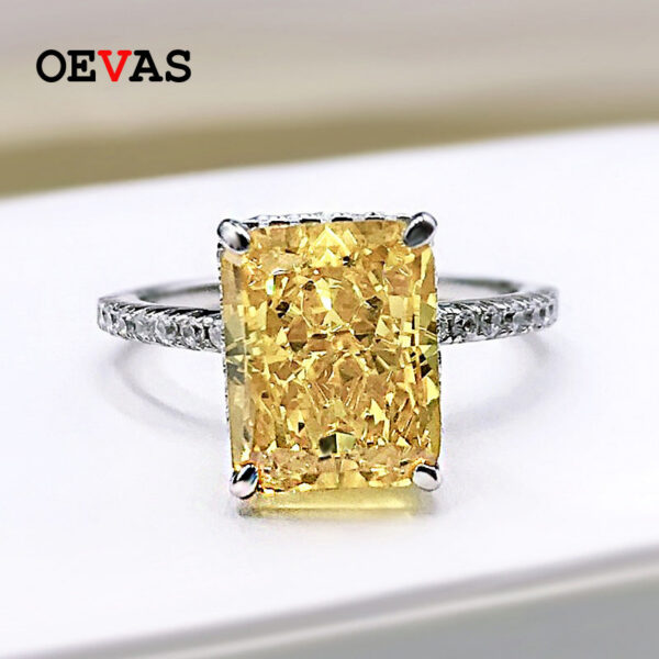 66e4c5ab9c1e17da OEVAS 100% Sterling Sier 8*10mm Yellow Pink Aquamarine High Carbon Diamond Radiant Cut Rings For Women Party Fine Jewelry