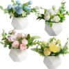 XONOR Artificial Flowers - Set of 4 Mini Fake Potted Silk Daisy Flowers for Home Decor Wedding Office Tabletop Decoration