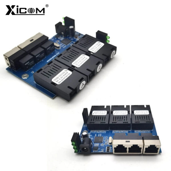 66f2466e1f21b25f placa metro switch Ethernet fibra 100M PCBA Board Optic Media Converter 20km 3 Fiber 3 RJ45 Support RPOE Simplex SC Fiber Switch