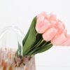 IPOPU 12PCS Pink Tulips Artificial Flowers for Decoration Fake Tulips Real Touch Fake Pink Flowers Artificial Floral Arrangements Pink Faux Tulips Decor Table Home Kitchen Wedding Decorations (Pink)
