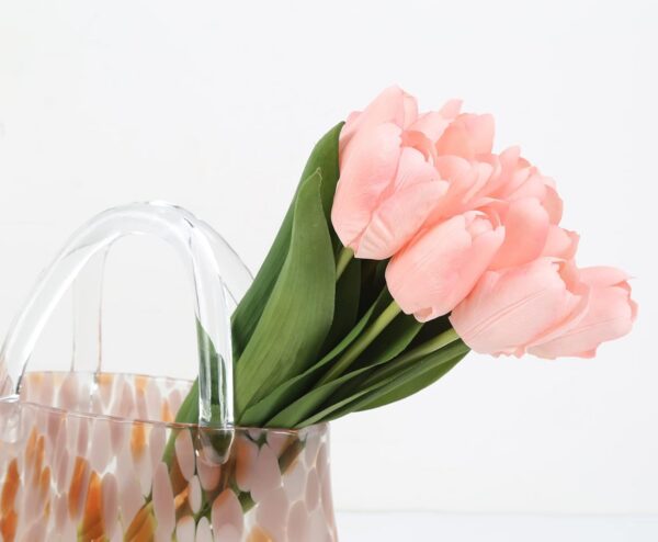 IPOPU 12PCS Pink Tulips Artificial Flowers for Decoration Fake Tulips Real Touch Fake Pink Flowers Artificial Floral Arrangements Pink Faux Tulips Decor Table Home Kitchen Wedding Decorations (Pink)