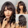 Short Wavy Wigs Women Dark Brown Bob Natural Synthetic Wig with Bangs for Girl Daily Cosplay Use Heat Resistant