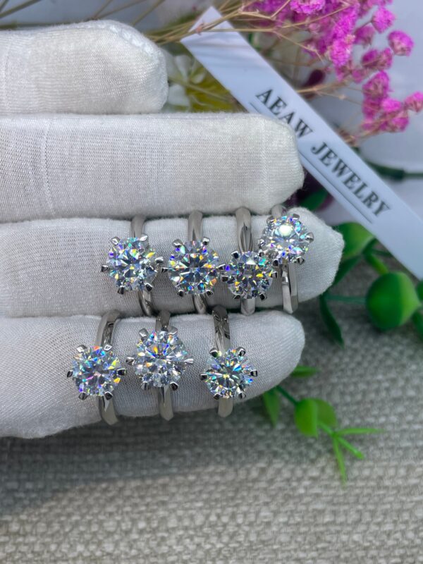 AEAW 1.0ct 3ct 5ct EF Round White Gold Plated Sier Moissanite Ring Diamond Test Passed Jewelry Woman Girlfriend Gift