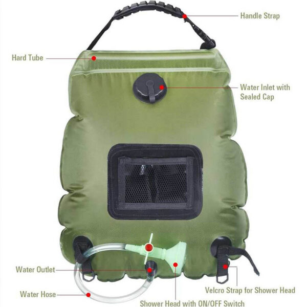 672ce128983e7784 20L Outdoor Solar Heating Premium Camping Bag Hot Water Temperature 45°C with Removable Hose Shower Head