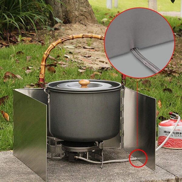 Camping Stove Windshield Foldable 3 Plates Outdoor Cooker Wind Screen Mini Cooking Windshield Camping Gas Stove Windshield for Hiking Picnic Camping Equipment
