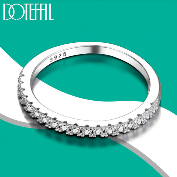 Moissanite Ring Sterling Sier with White Gold Plated Full Diamond Eternity Band Engagement Wedding Rings for Women