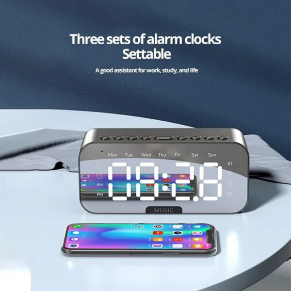675ab875ecaddd4f 1pc LED Digital Alarm Clock with Bluetooth ,Speaker Mirror Bedroom Office Decor Table Screen Temperature FM Radio