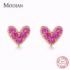 676af2c870448e21 Modian Genuine 925 Sterling Silver Hearts Fashion Rose Gold Color Pink CZ Simple Stud Earrings For Women Sterling Silver Jewelry