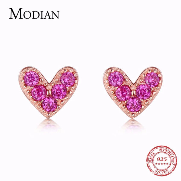 676af2c870448e21 Modian Genuine 925 Sterling Silver Hearts Fashion Rose Gold Color Pink CZ Simple Stud Earrings For Women Sterling Silver Jewelry